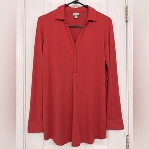 J. Jill Stretch oversized burnt orange longsleeve y neck tunic, size small.